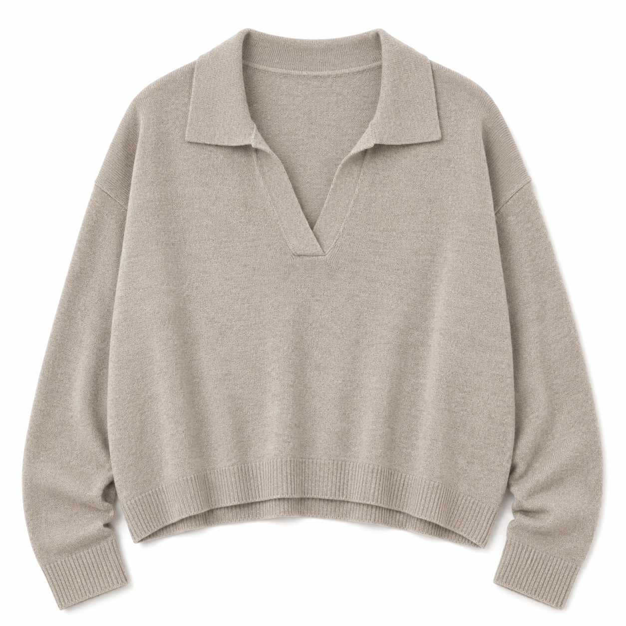 beżowy sweter z dekoltem polo beżowy sweter z dekoltem polo