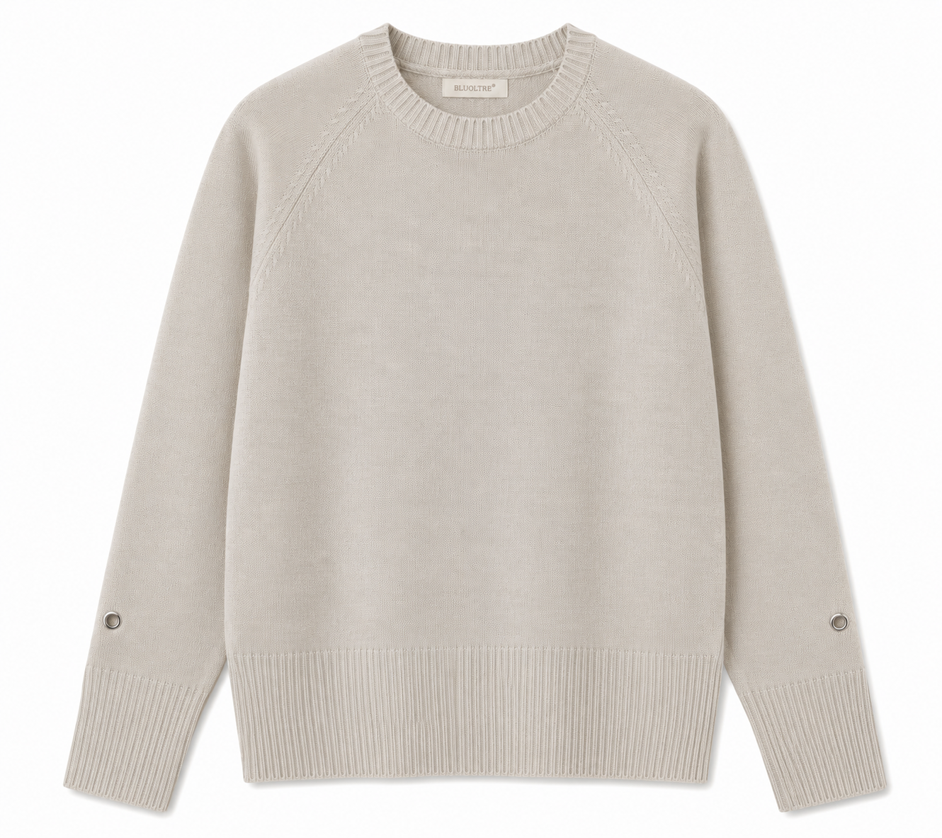 beżowy sweter z metalowymi oczkami beżowy sweter z metalowymi oczkami