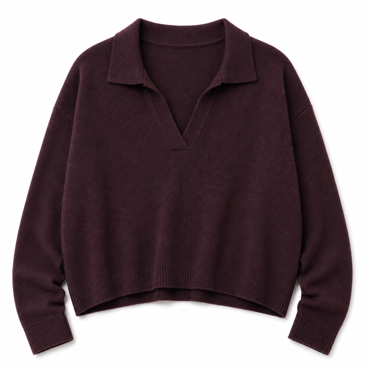 burgundowy sweter z dekoltem v burgundowy sweter z dekoltem v