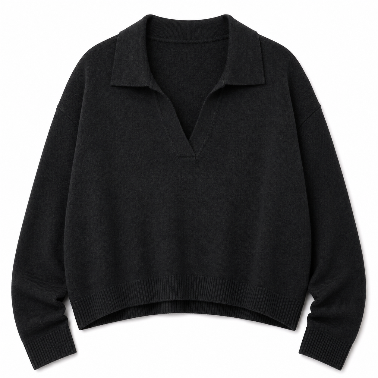 czarny dzianinowy sweter z kołnierzykiem v czarny dzianinowy sweter z kołnierzykiem v