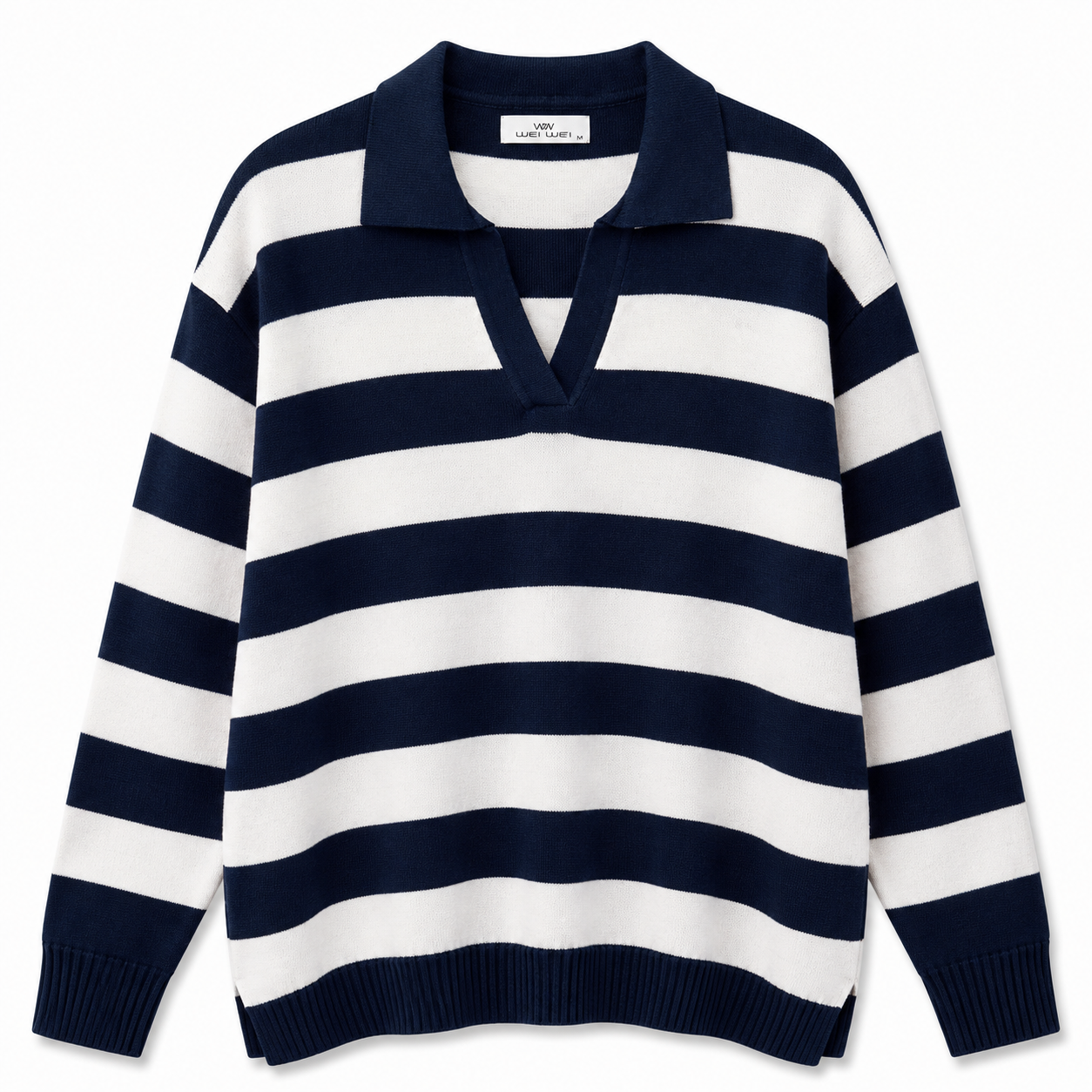granatowo bialy sweter polo w paski granatowo bialy sweter polo w paski